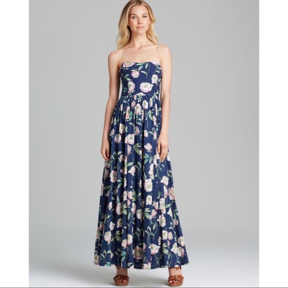 Strapless Floral-print Casual Maxi Dress